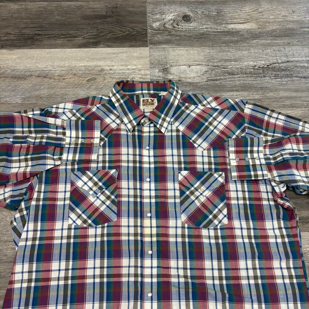 Ely‎ Cattleman Red Tartan Plaid Mens 2XL Cowboy Western Rodeo Pearl Snap Shirt